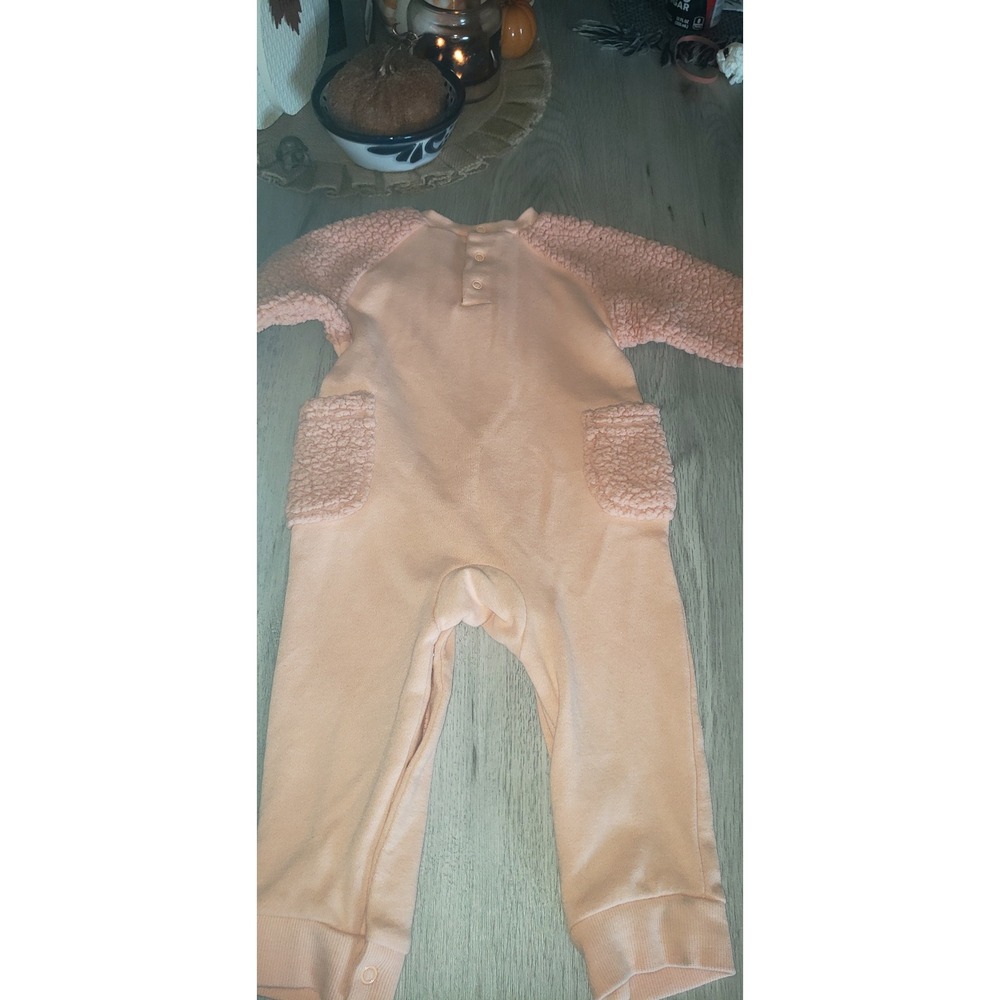 Disney Minnie Mouse Peach Pink Fleece Sherpa Sleeve Baby Coverall Jumpsuit